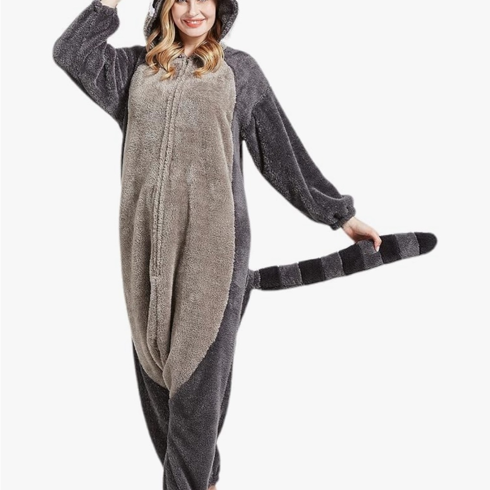 Plush Charcoal Hooded Pajama Onesie - Picture 2 of 5